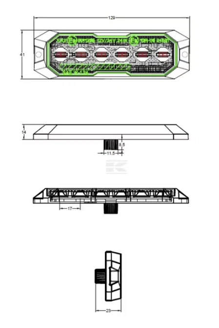 Červené blikajúce výstražné LED svetlo - obdĺžnikové
